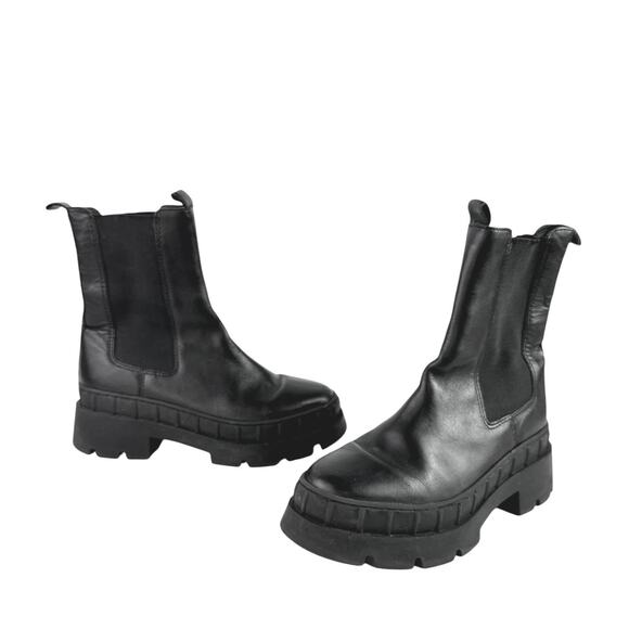 Steve Madden Barclay Women's Black Leather Round Toe Slip On Chelsea Boots Sz 6 - Picture 5 of 7